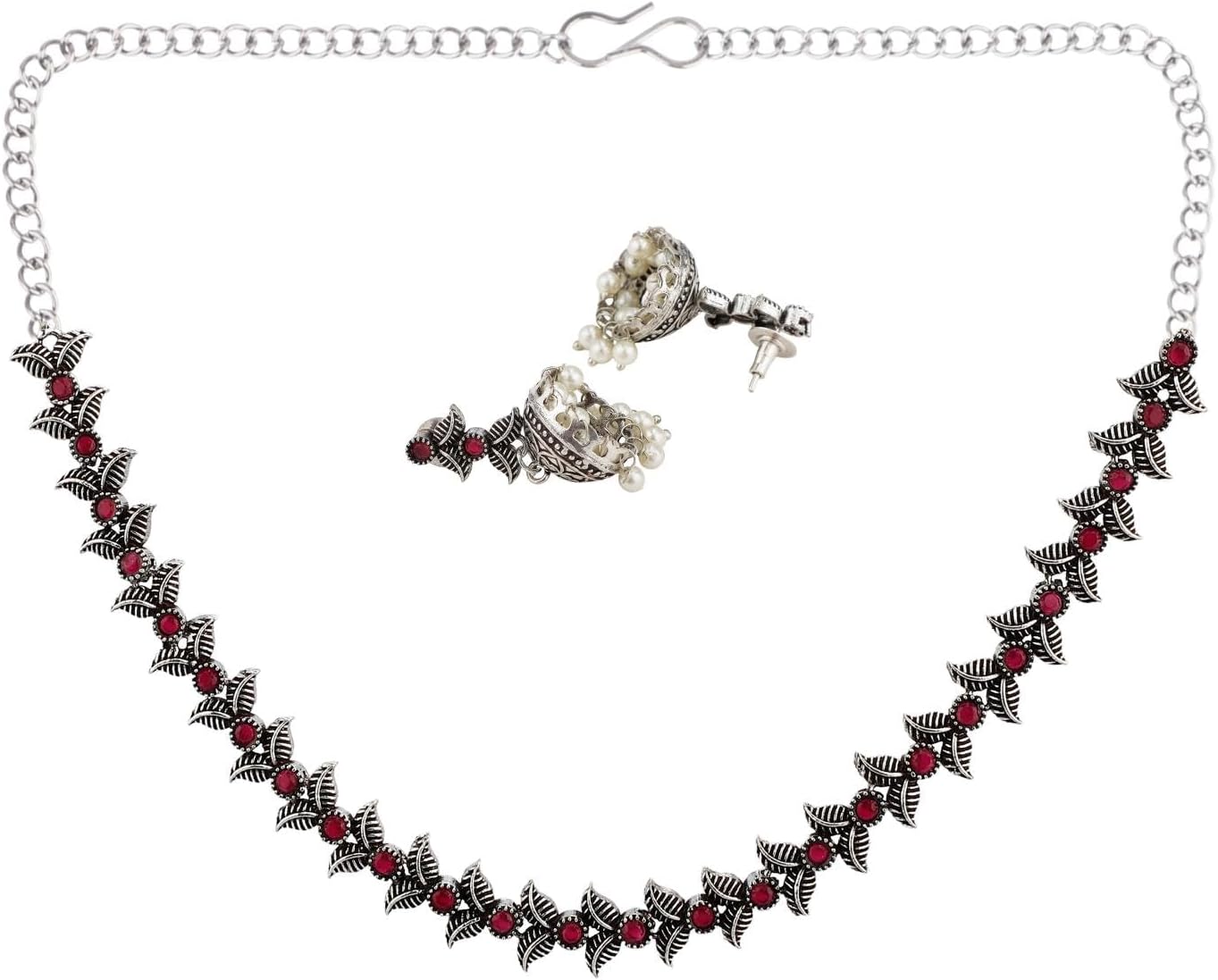 Efulgenz Oxidized Choker Set Indian Jewelry Sets for Women Boho Crystal Stone Oxidized Necklace Jhumka Jhumki Dangle Earrings Oxidized Choker Necklace Earrings Set