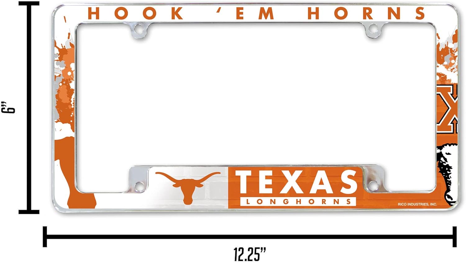 Rico Industries NCAA Standard 12" x 6" Chrome All Over Automotive License Plate Frame for Car/Truck/SUV (T-U Schools) - Image 4