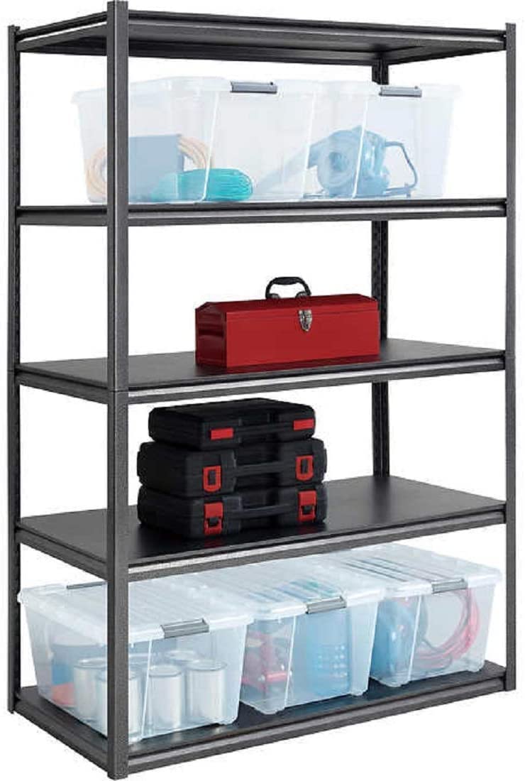 POWERED Whalen 5-Shelf Heavy Duty Steel Shelving Unit, 120x60x200cm, Black