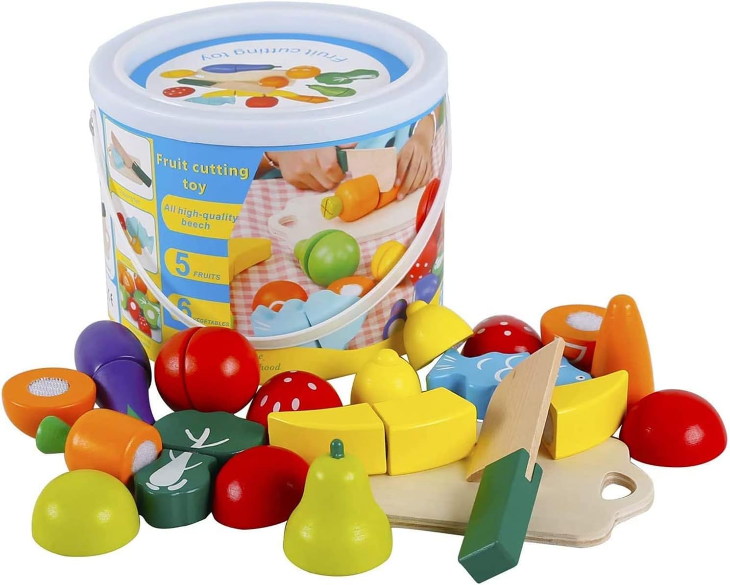 N|C Wooden Toys Foods Vegetables and Fruits Cutting Set Wooden Kitchen Play Food Toys Pretend Play Food Sets for Kids