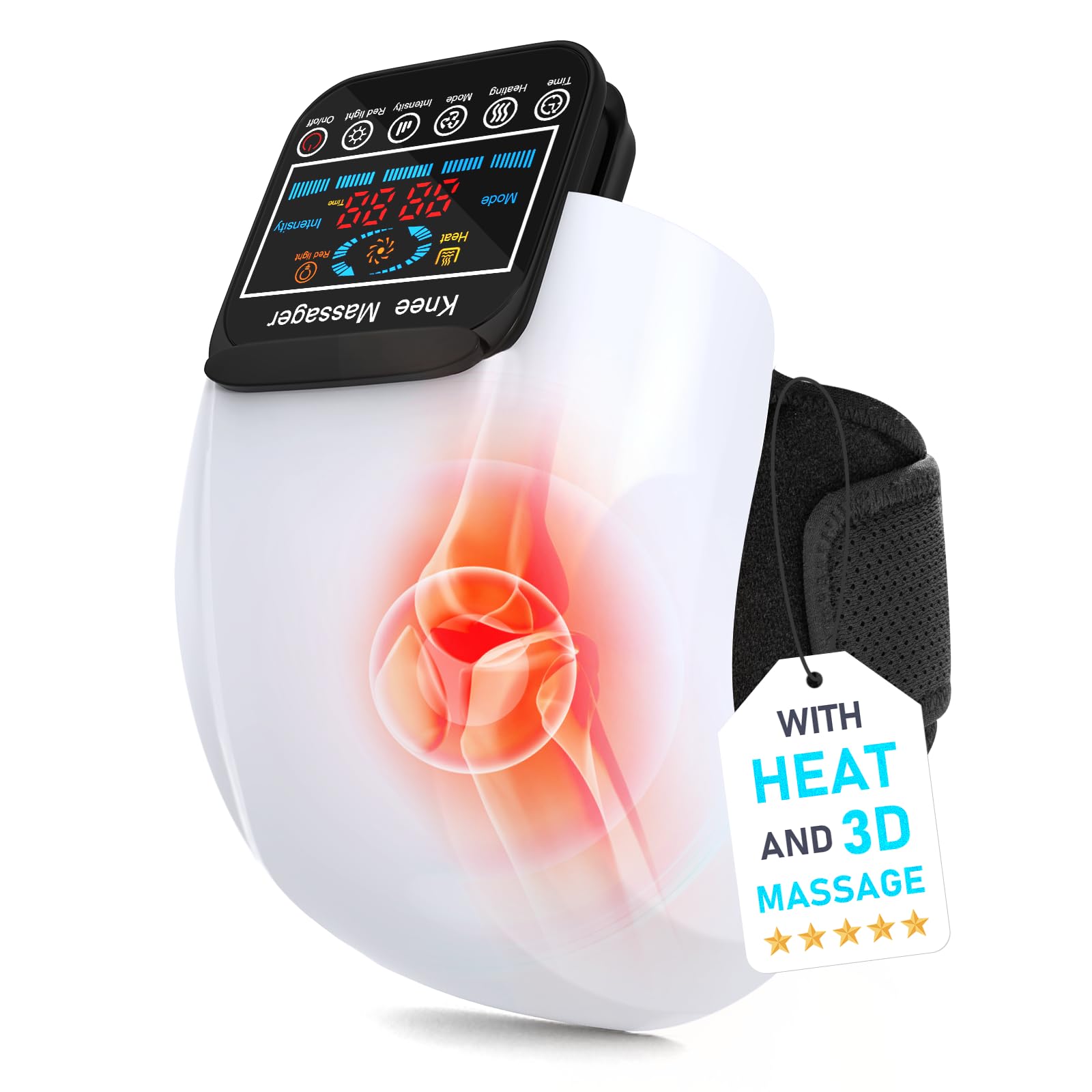 Knee Massager 4 in 1 with Heat, Vibration, Red Light and 3D Massage, Cordless, Portable, Rechargeable, Gifts for Family and Friends