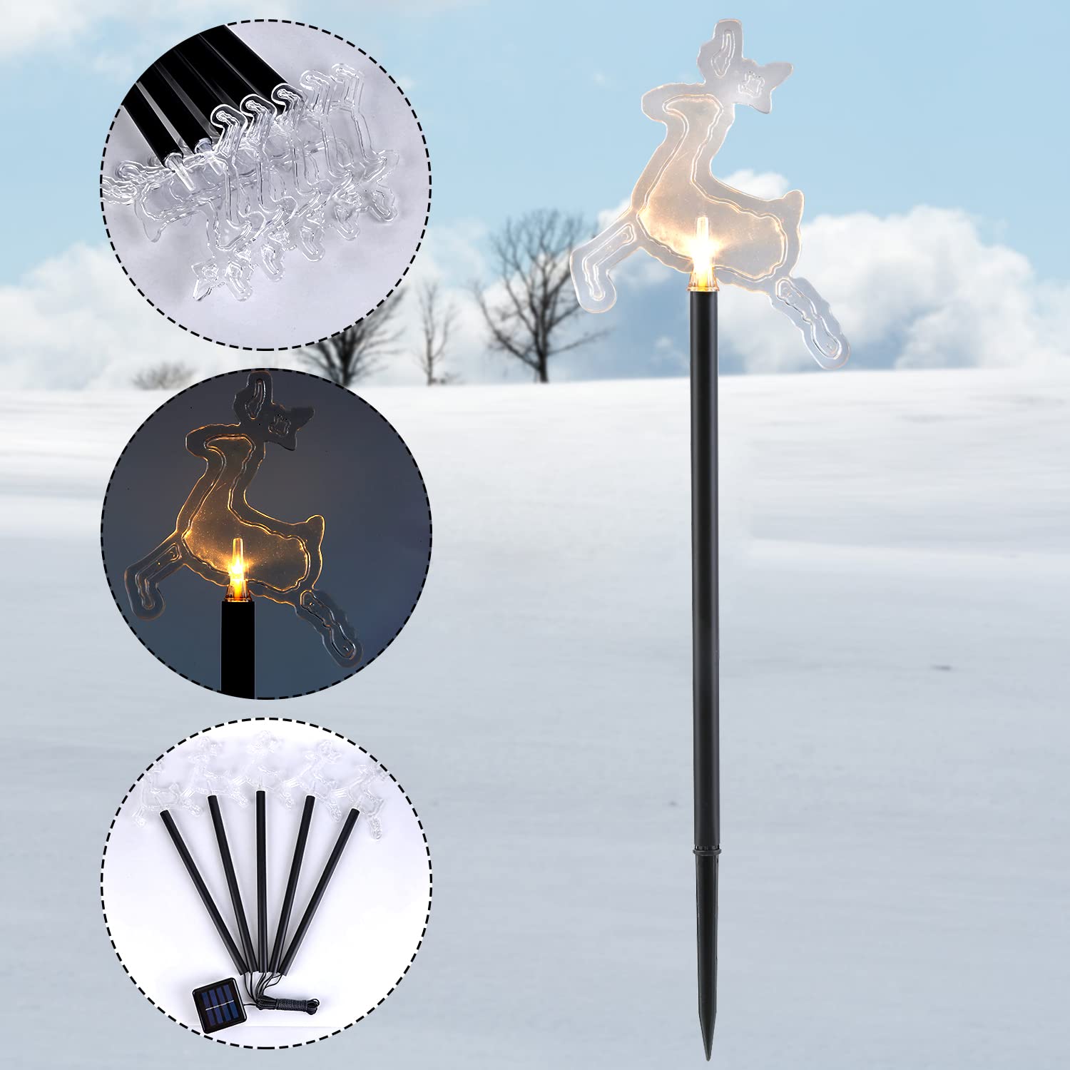 Uposao Solarne oświetlenie bożonarodzeniowe na zewnątrz, 5/10 sztuk LED, Święty Mikołaj, renifer, dekoracja bożonarodzeniowa, lampy solarne do użytku na zewnątrz, na trawnik, taras, podwórko