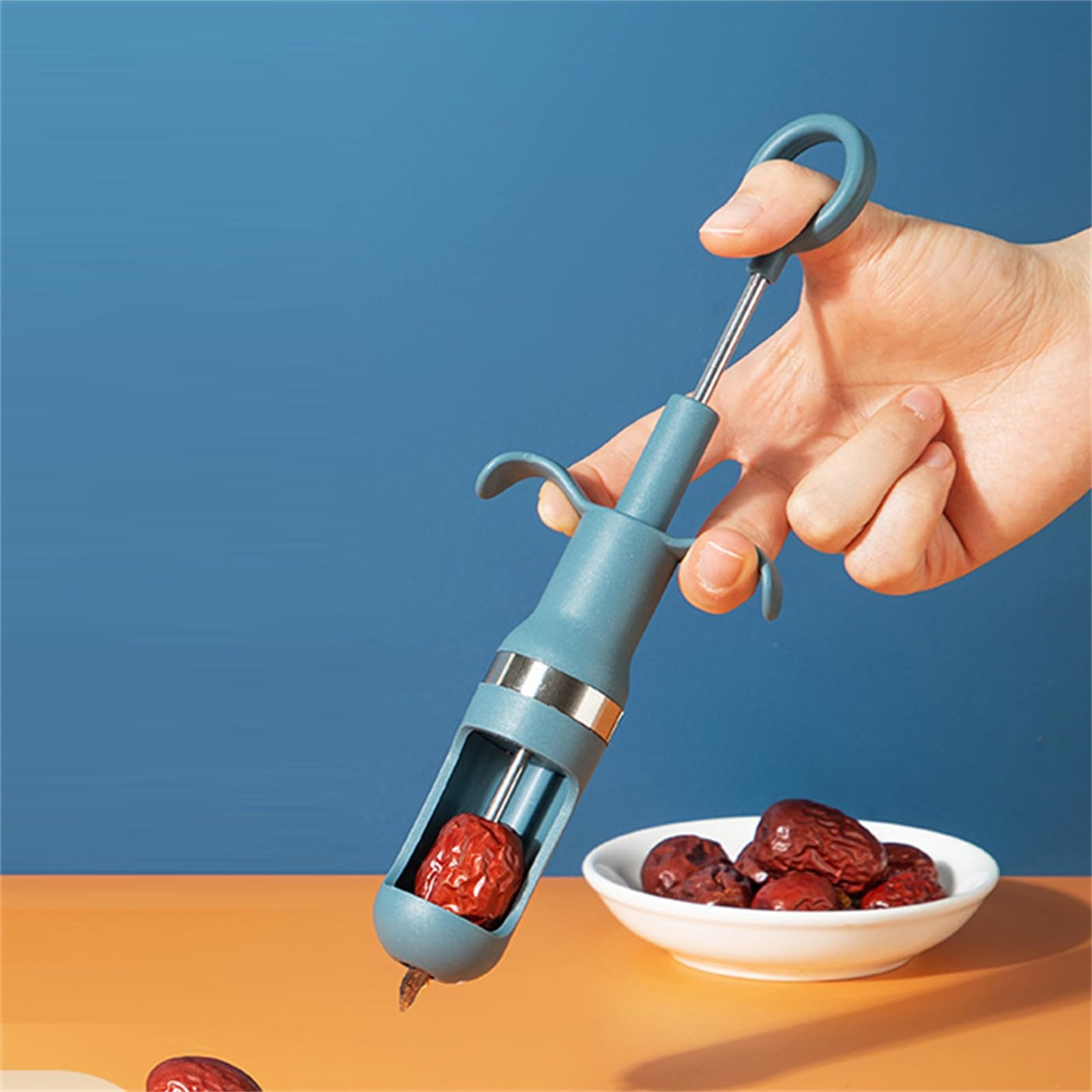 Dénoyauteur de Cerises, Outil de dénoyautage d'olives, dissolvant de graines de Cerises, Outil de semis de Fruits (Bleu, 23,5 cm)