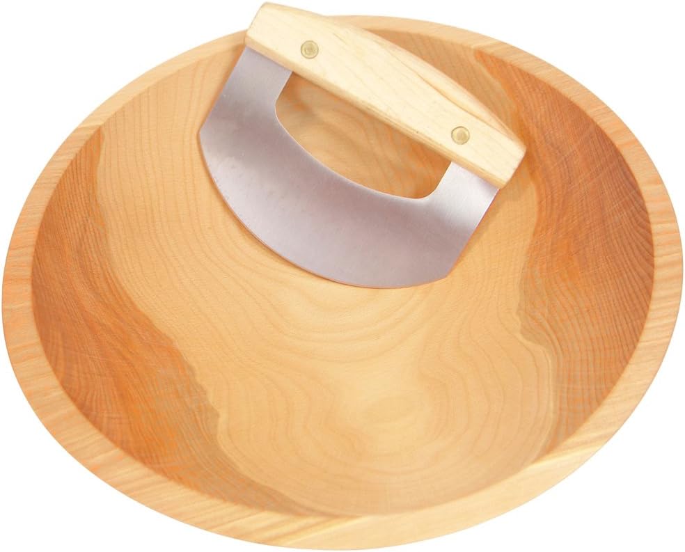 15" Hardwood Chopping Bowl & Mezzaluna Ulu, Handcrafted in the USA, #1 Quality Salad Bowl