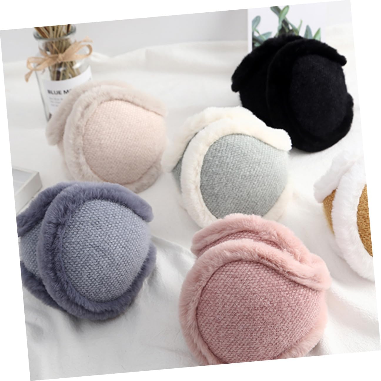 SHOWERORO Winter Warm Earmuffs for Men and Women Plush Fleece Ear Covers Behind-the-head Foldable Ear Warmers for Outdoor Use