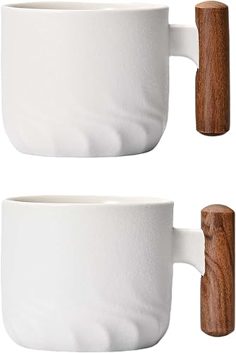 Juego de 2 tazas de café expreso de porcelana, tazas de té pequeñas, tazas de café espresso de cerámica de 2 onzas con mango de madera