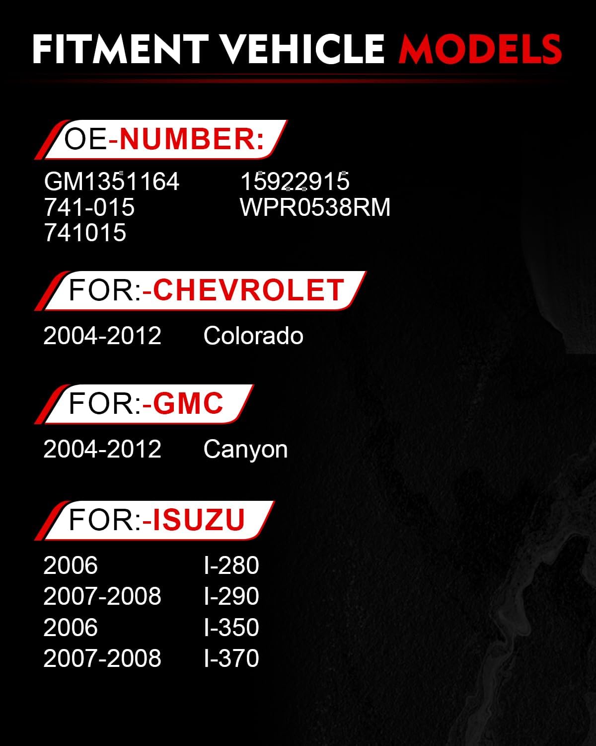Front Right Passenger Side Window Regulator with Motor for:-Chevy Colorado 2004-2012, for:-GMC Canyon 2004-2012, for:-Isuzu I-280 2006, I-290 2007-2008, I-350 2006, 2 Pins Replace# ‎741015
