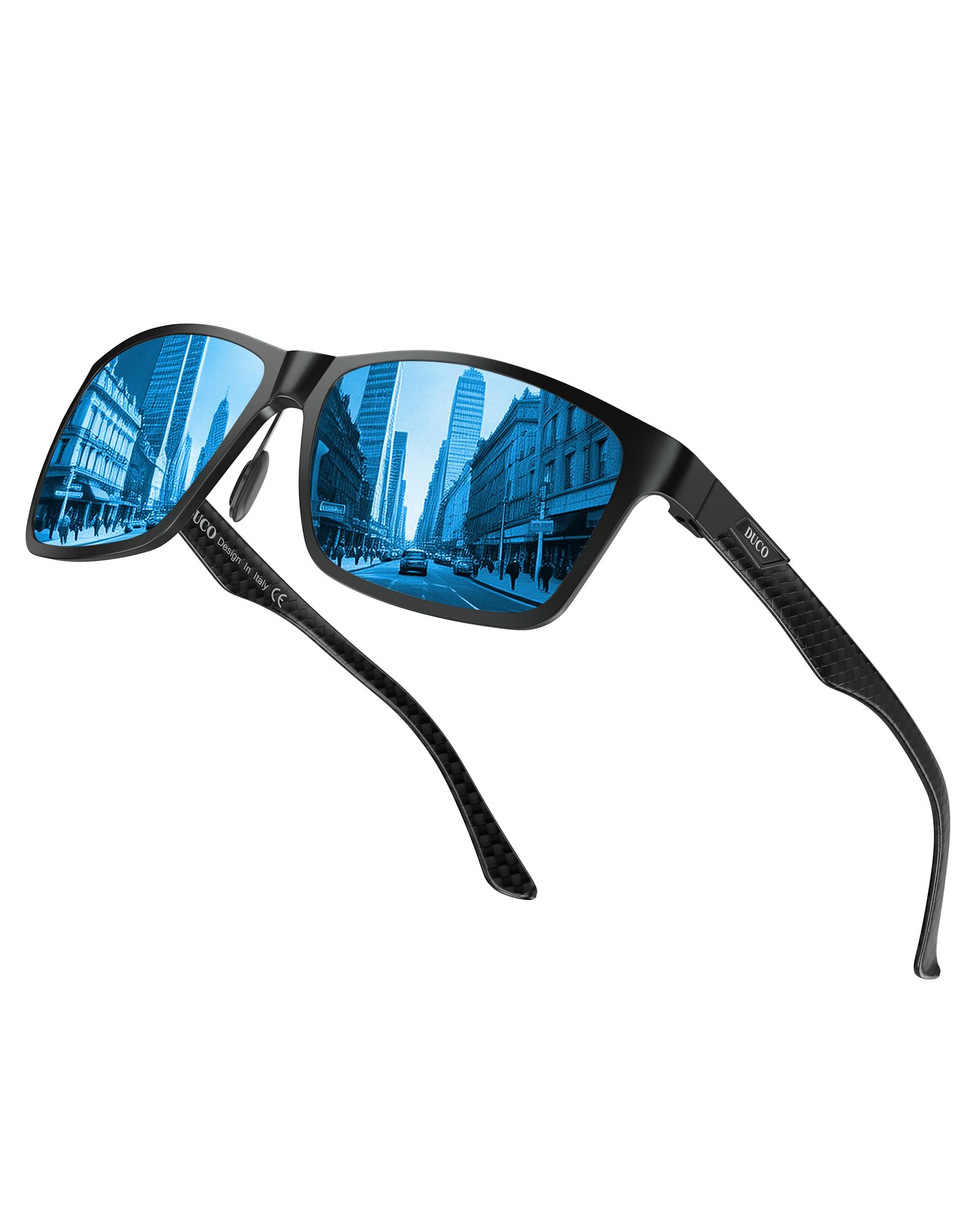DUCO Rechteckig Herren Polarisiert Sonnenbrille mit Kohlefaser Brillenbeine | UV400 Glasses, Klassische Metallrahmen, Verstellbar Nasenpads, Nicht Drücken, Geschenk für Valentinstag Thanksgiving DC8206