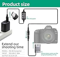 Vista 6 de DR-E6 Acoplador DC LP-E6 LP-E6N Batería ficticia USB-C Cable PD Adaptador Adaptador ACK-E6 Adaptador de corriente CA para cámaras Canon EOS R7 R6 R5