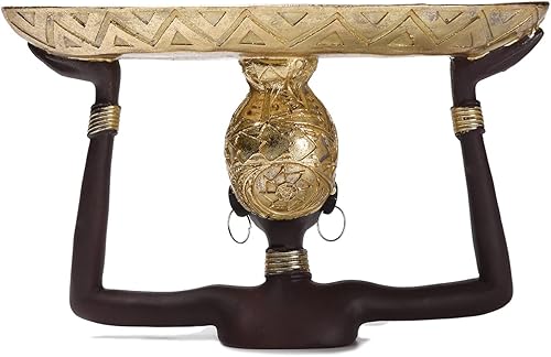 Miniatura 5 de BRABUD Bandeja de resina de la estatua de la muchacha africana tribal para el anillo de la joyería del caramelo fruta, sala de estar mesa de comedor