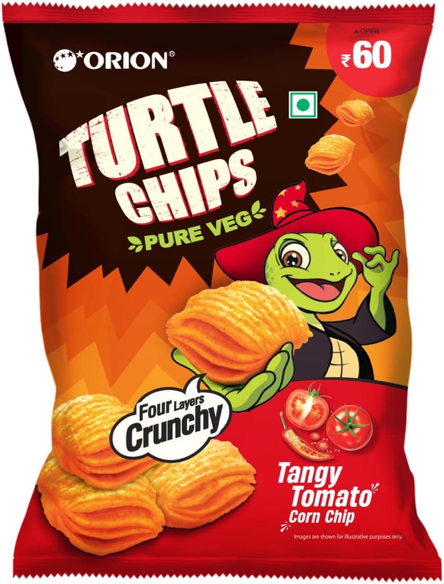 Orion Turtle Chips - Tangy Tomato corn chips 70g|Korean Snack|100% veg - 70g (Pack of 1)