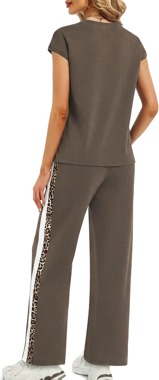 Casly Lamiit 2 Piece Pants Set for Women Travel Set Short Sleeve Track Suits Shirt and Pants Set Casual