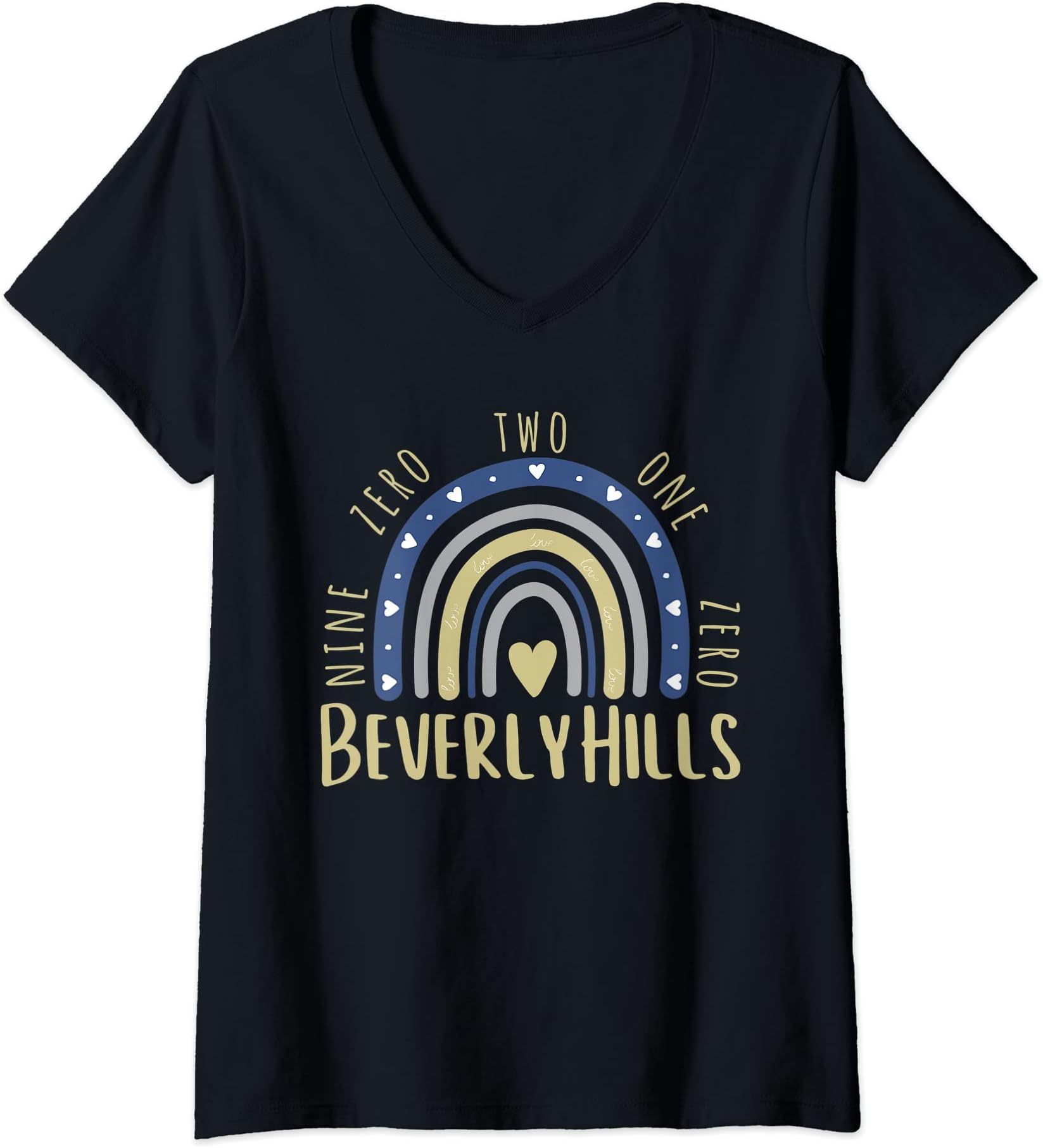 Womens Beverly Hills 90210 Boho Rainbow ZipCode California Love V-Neck T-Shirt
