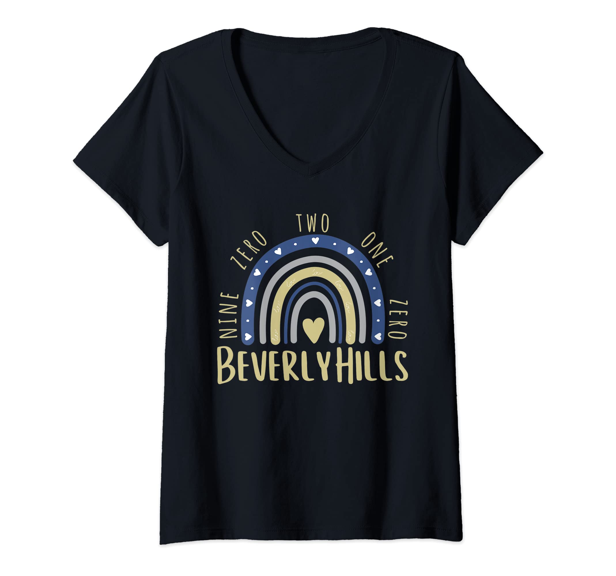 Womens Beverly Hills 90210 Boho Rainbow ZipCode California Love V-Neck T-Shirt