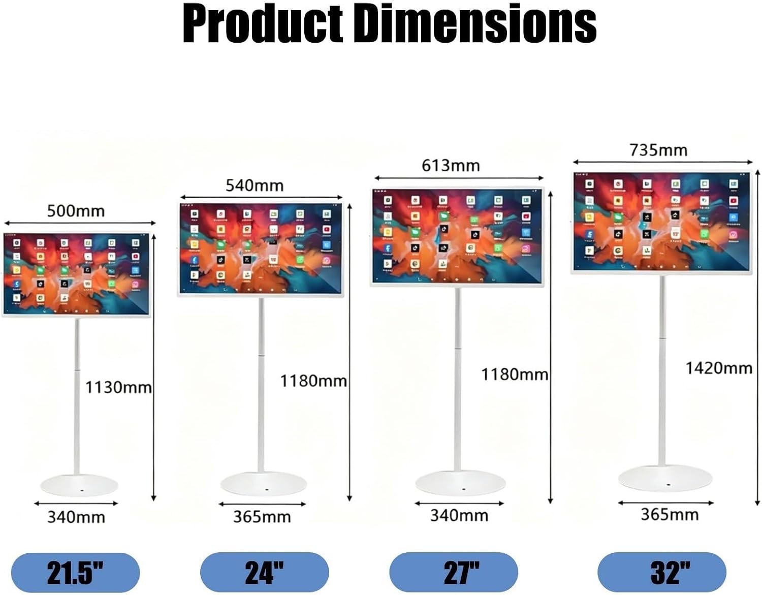 Movable Touchscreen Portable TV 21.5"/24"/27"/32", 4K UHD Smart Mobile TV, Rotatable Outdoor TV with 5MP Camera, Adjustable TV Floor Stand 6G128G-24inches