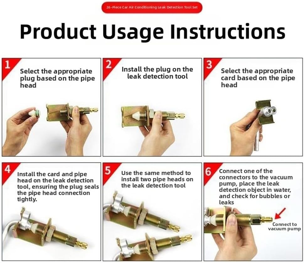26PCS Alloy Automotive AC Leak Detector Tester Tool Kit with Connectors for Vehicle Air Conditioner Compressor and Condenser Repair in Portable Storage Case