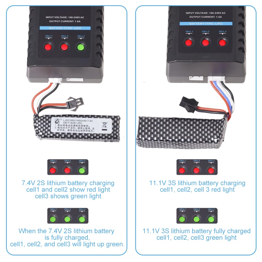 B3 Lipo ładowarka 20 W do akumulatora 2S 3S (7,4 V, 11,1 V), Lipo Charger Balancer z wtyczką XH-3P i XH-4P, 1600 mA RC ładowarka do samochodów RC, łodzi, dronów i broni Airsoft