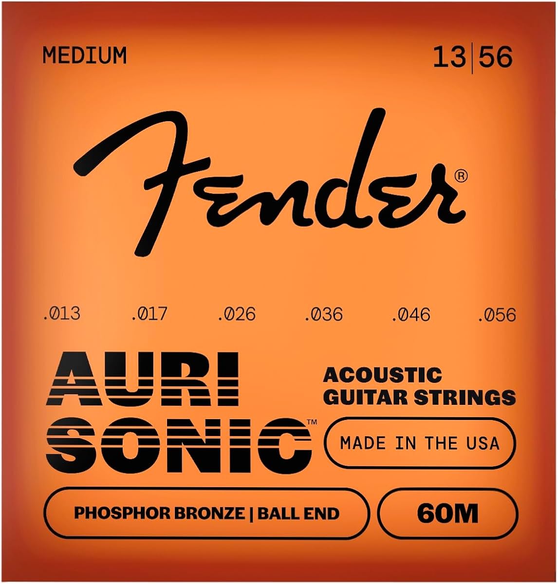 Fender 60M Medium Phosphor Bronze Acoustic Guitar Strings, Ball End, 013-.056 Gauges, Set of 6