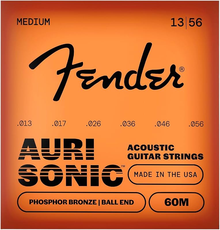 Fender 60M Medium Phosphor Bronze Acoustic Guitar Strings, Ball End, 013-.056 Gauges, Set of 6