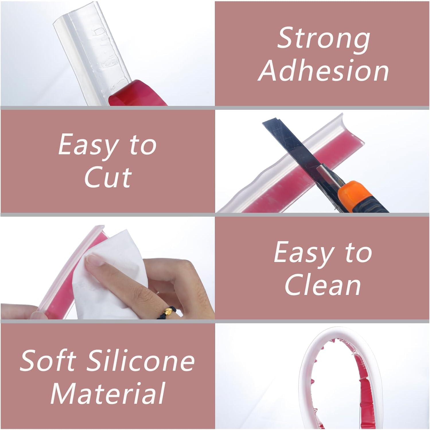 78 Inch Shower Threshold Water Dam, Silicone Barrier Shower Door Bottom Seal Strip, Self Adhesive Waterproof Barrier, for Kitchen Countertop Sink, Cooktop, Bathroom（Semitransparent）