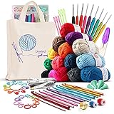 73 Piece Crochet Kit for Beginners Adults and Kids, Premium Crochet Set with 21 Crochet Hooks Set and 1500 Yards of Yarn for Crocheting Kit, Canvas Tote Bag and Lots More