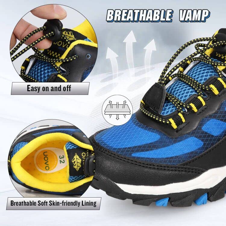 UOVO Boys Shoes Tennis Running Waterproof Hiking Sneakers Kids Athletic Outdoor Slip Resistant Little/Big Royal Blue/Yellow3
