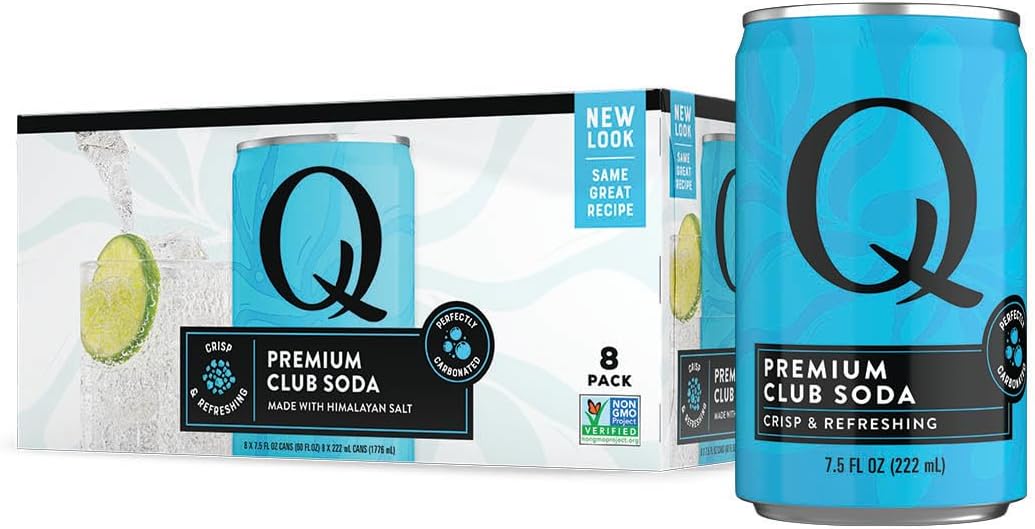 Q CLUB SODA - Club soda with Himalayan Salt - Ideal for Cocktails & Mocktails - No Sugar, Perfectly Carbonated, & Gluten-Free - 0 Calories - 7.5 Fl oz Seltzer Water Cans (Pack of 8)