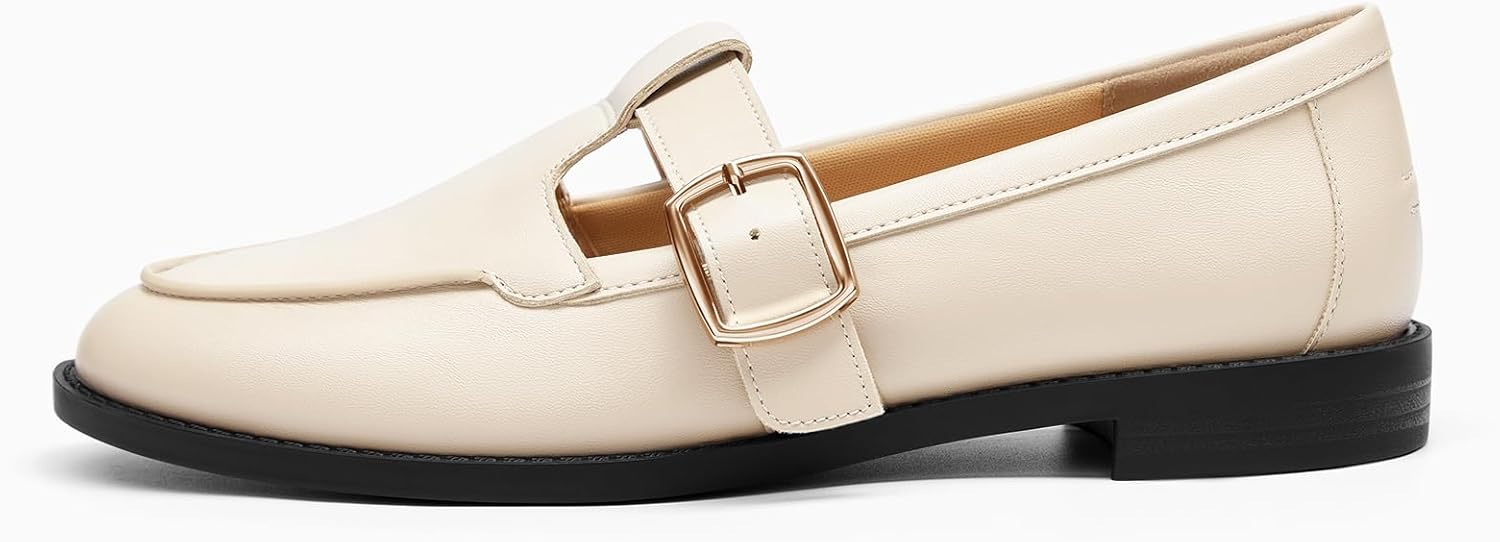 Coutgo Womens Slip On Loafers T-Strap Closed Round Toe Flats Comfortable Work Business Dress Shoes - Image 3