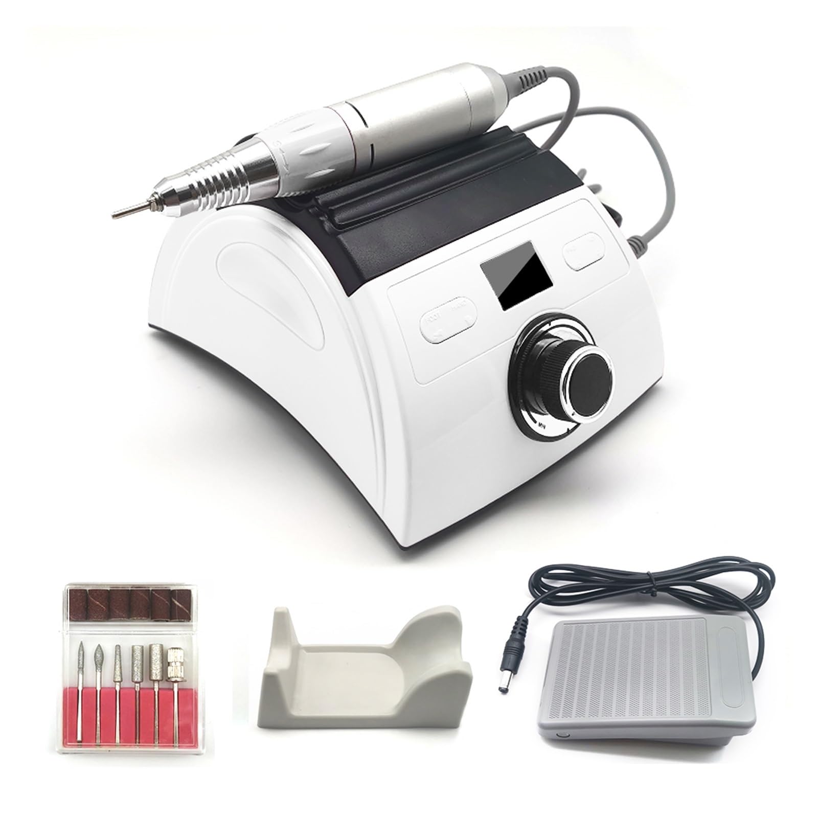 Taladro de uñas, Taladro De Uñas Profesional, Lima Eléctrica 30000 RPM Con Pantalla Velocidad, Kit Manicura Y Pedicura For Acrílicas, Gel, Pulido Modelado Para uso doméstico(White Nail Drill)