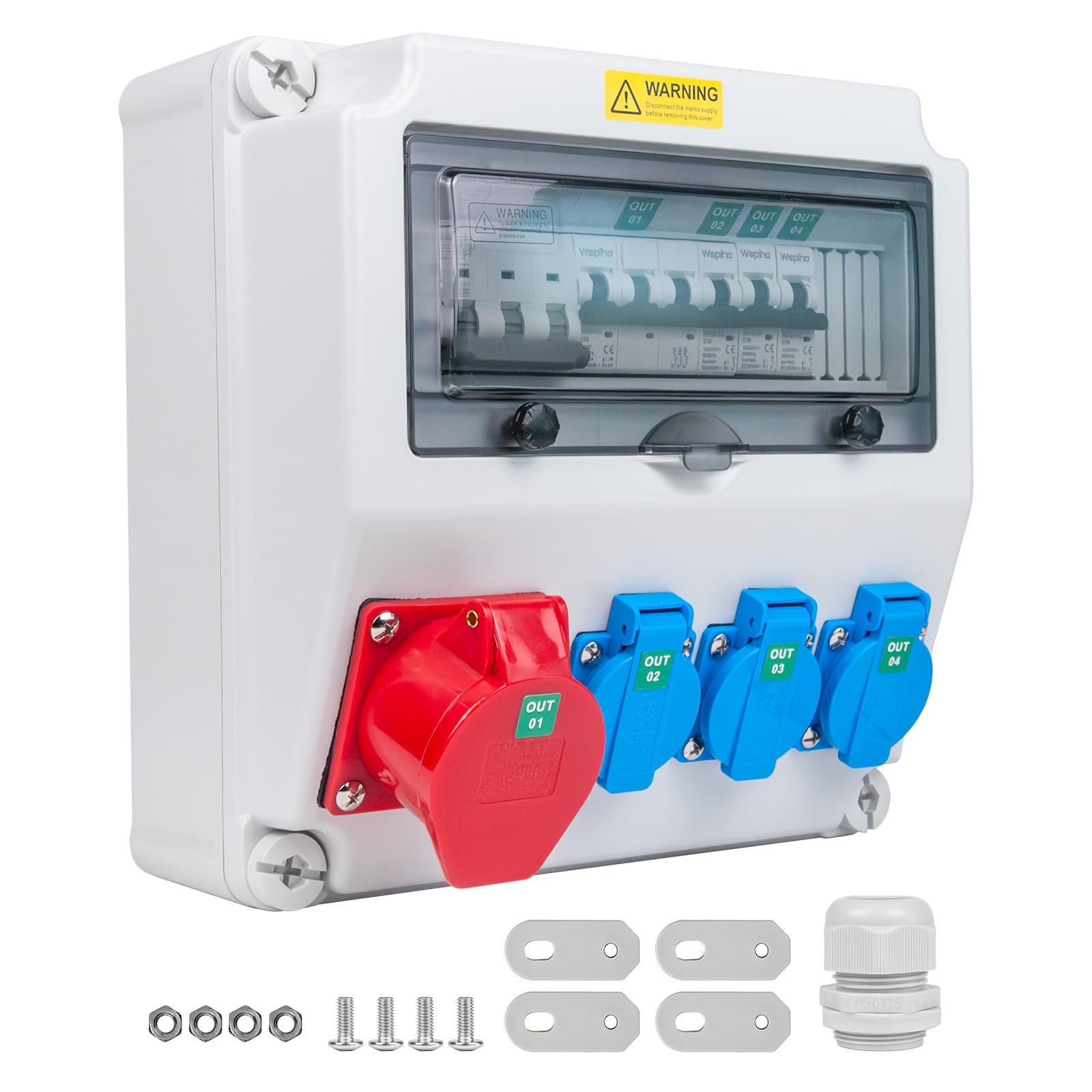 Construction Power Distributor with Fi Switch Type A, 40 A 30 mA RCBO Wall Distributor with CEE Socket 16 A Surface-Mounted, Power Distributor Waterproof for Distribution Box (3 x 16 A 1P LS+1-picture-25