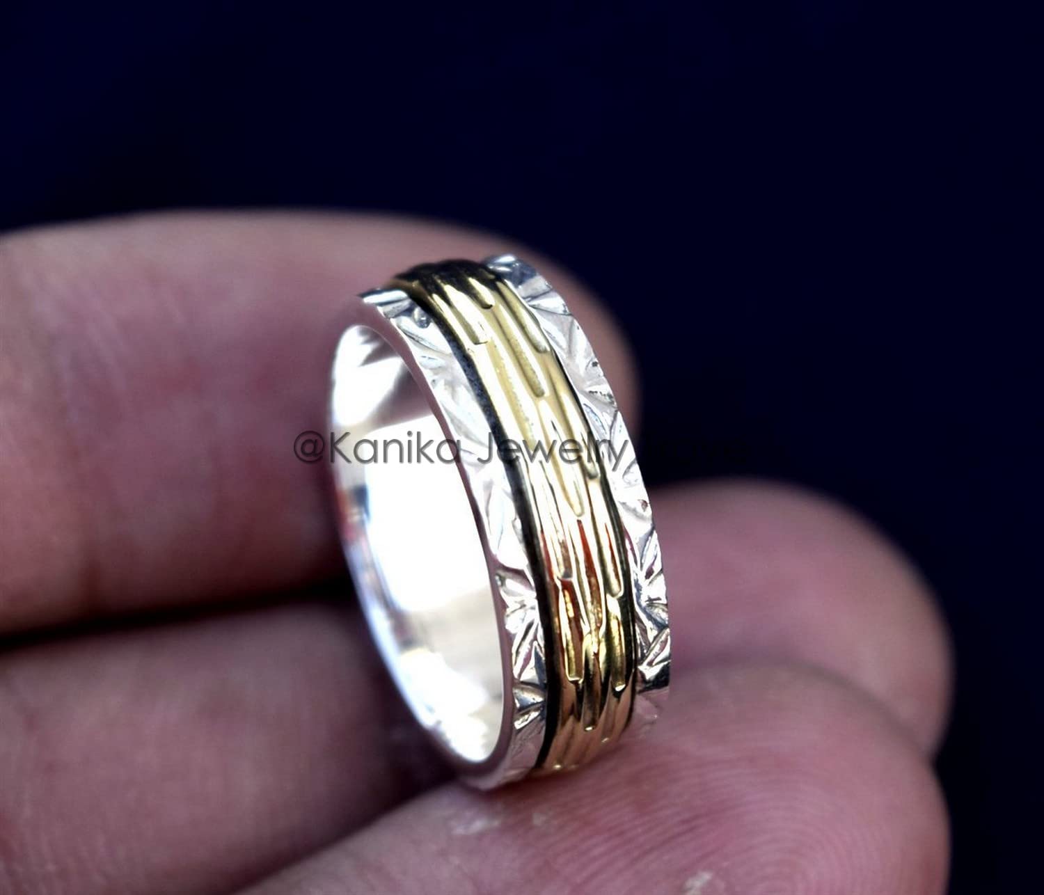 Angst Ring für Meditaion, 925 Sterling Silber Spinning Band Ringe für Damen, Geschenkring zum Muttertag Größe 7