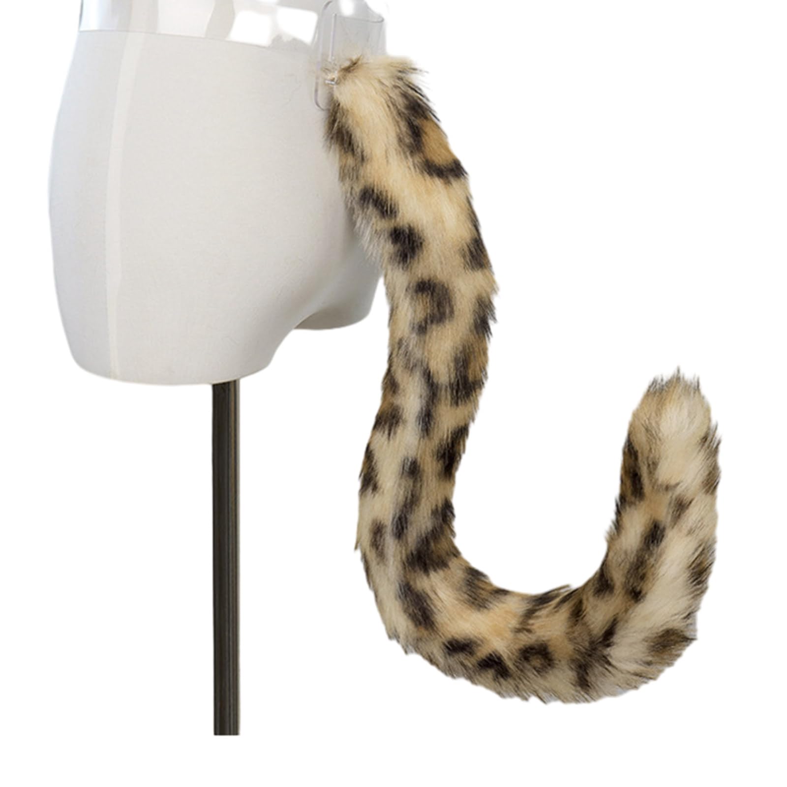 LUOFENG Costume da coda di gatto, leopardo, in finta pelliccia, regolabile, lunga, coda di volpe, per Halloween e feste in maschera