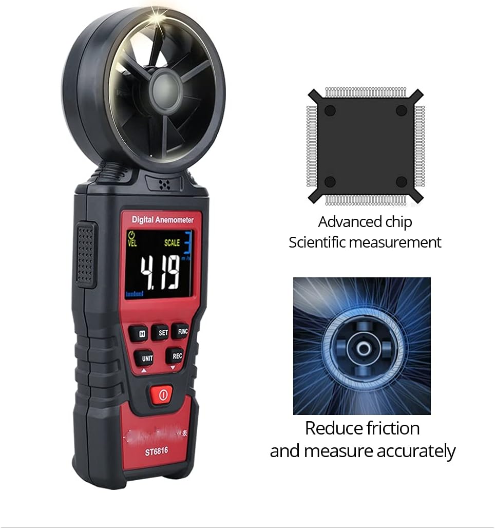 ZLXDP Digital Anemometer Wind Speed Meter Air Velocity Flow Gauge Thermometer Wind Speed Measurement Instrument Airflow Sensor Meter (Size :) : Patio, Lawn & Garden