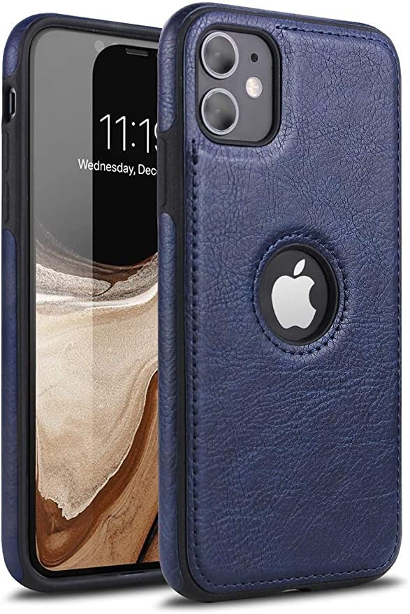 Image of M7 Back Cover Compatible with iPhone 12 Flexible Slim Leather Case for iPhone 12 (Blue)