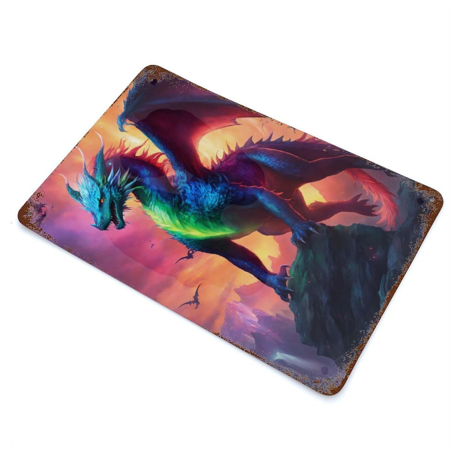 Apocalyptic Magical Dragon Weathered Tin Sign 11.8"x7.9", Shabby Chic Decor for Garage, Pub Or Kitchen
