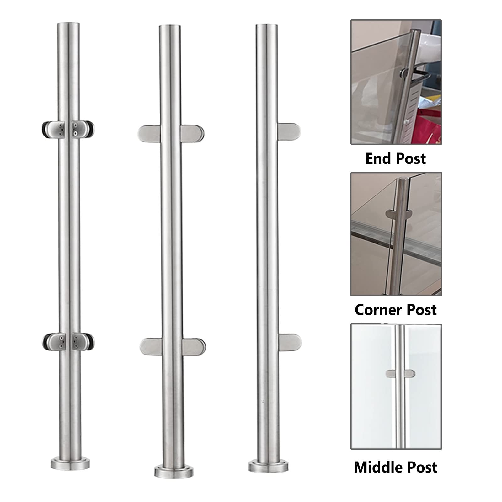 inless Steel Deck Ringhiera Post Rotondo Balaustra Sistema per Giardino Recinzione Loft & Portico Guardrail Adjuble 60150CM Altezza Balaustra Supporto.