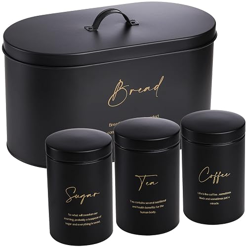 Hacaroa 4-Piece Bread Box and Canister Set, Black