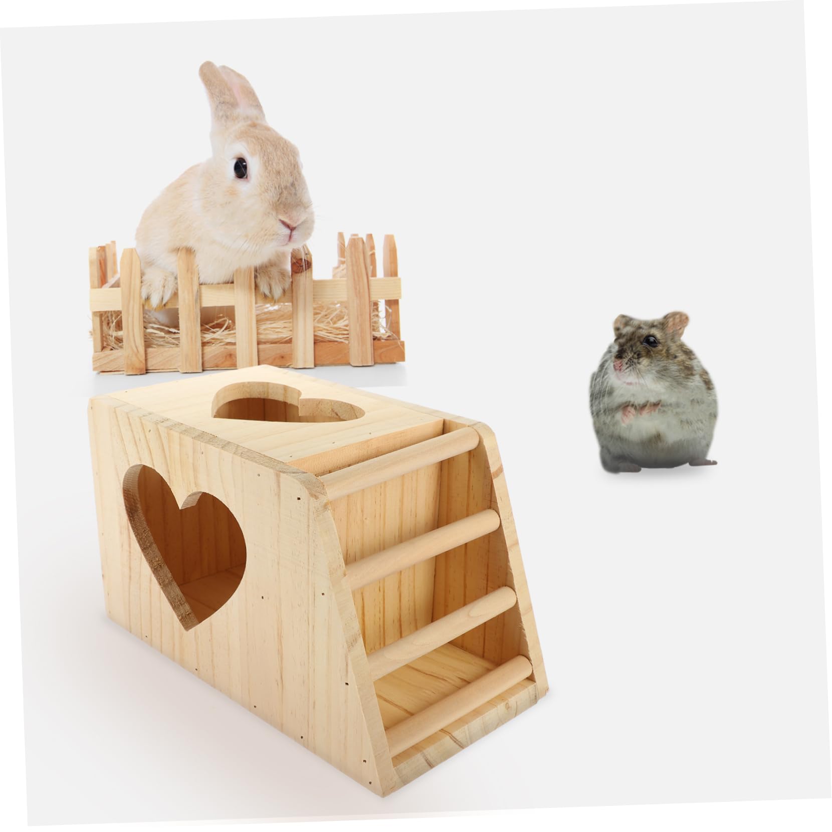 Kisangel Holz Futterspender für Kaninchen Multifunktionale Heuraufe mit Doppeltem Fach für Frisches Heu und Futter Spielerisch und Dekorativ im Käfig Praktisch für Kleintiere Wie