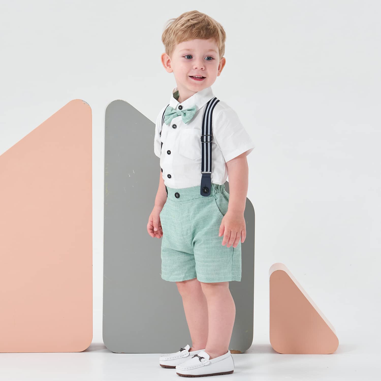 Volunboy Bimbo Neonato Completini e Coordinati Gentiluomo, Fiocco Camicia e Bretelle Pantalocini