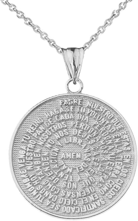 Religious Jewelry Elegant Sterling Silver Padre Nuestro/The Lord's Prayer Medallion Pendant Necklace