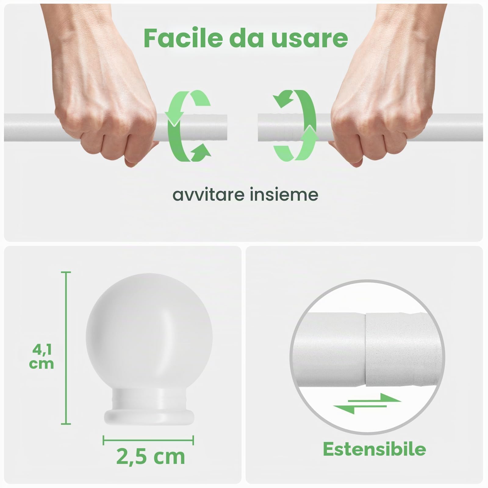 Bastone tenda 3 metri bianco metallo regolabile 5/8 diametro 80-300 cm set con staffa