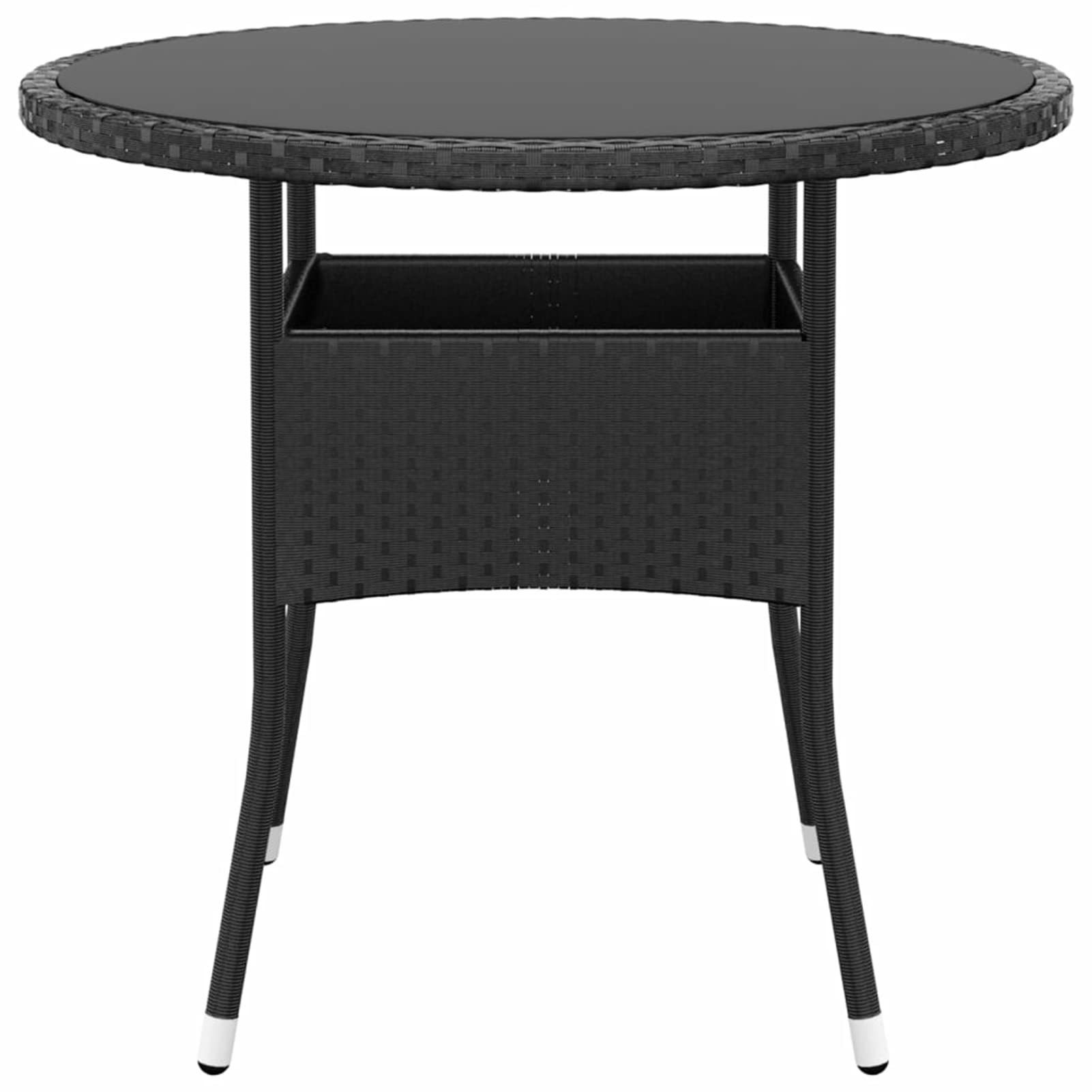 Mesa de jardín, mesa exterior, terraza, exterior, mesa de exterior, mesa de balcón, mesa de camping, mesa cuadrada Ø80 x 75 cm, cristal templado y polirratán negro