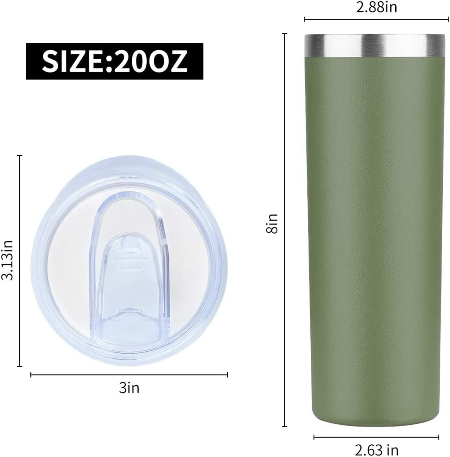 HASLE OUTFITTERS 20 oz Skinny Tumblers Bulk Set, Stainless Steel Insulated Slim Tumblers with Lids, Reusable Double Wall Travel Coffee Mugs, Durable Powder Coated Travel Water Cups(Army Green, 12) - Image 2