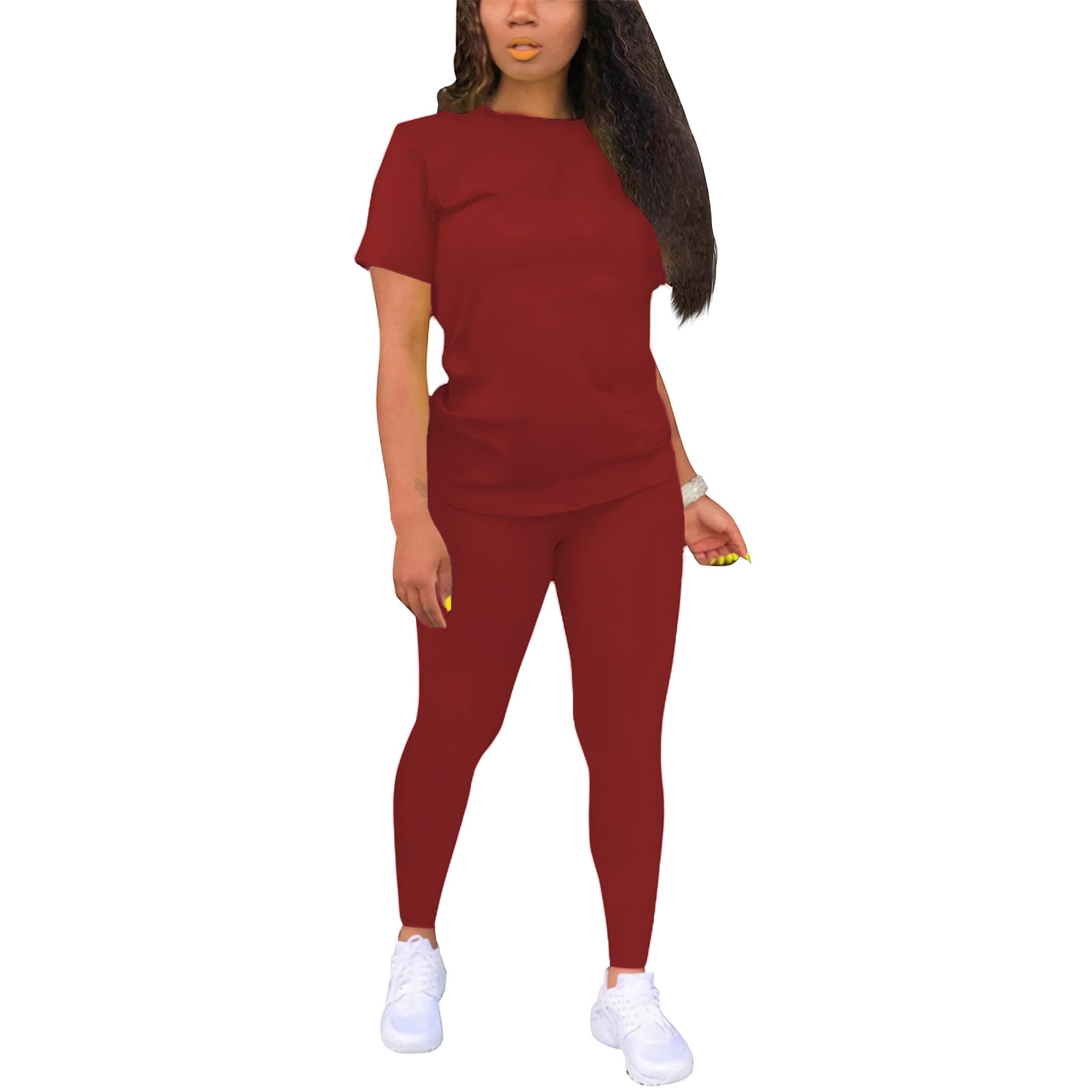 TOPONSKY Women Two Piece Workout Outfits Sports Long-Pants & Short-Top Sets