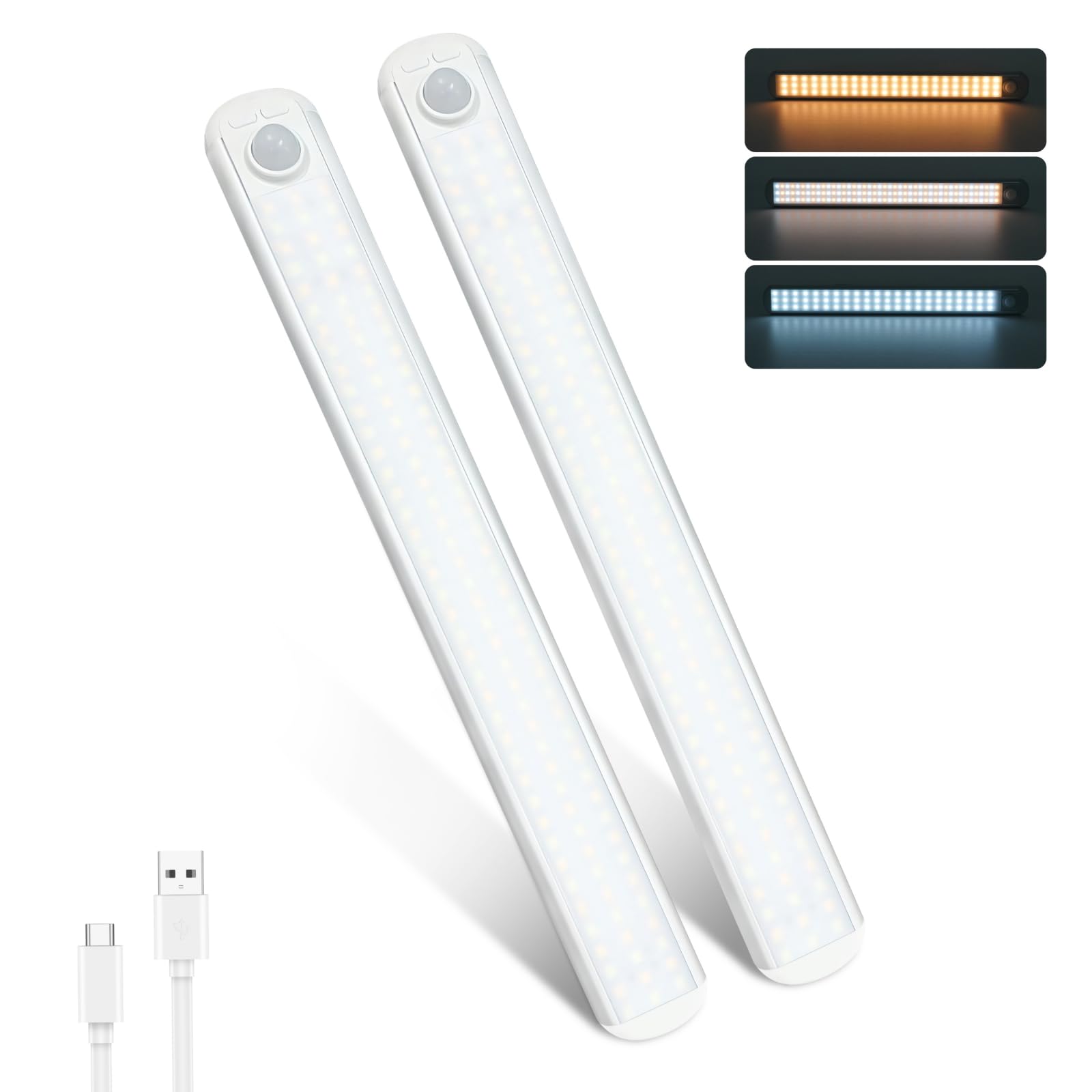 Under Cabinet Light, 132 LED Rechargeable Battery Operated Motion Sensor Closet Light Indoor, Magnetic Dimmable Wardrobe Light, 2 Pack Wireless Kitchen Under Cupboard Light for Bedroom, Stair