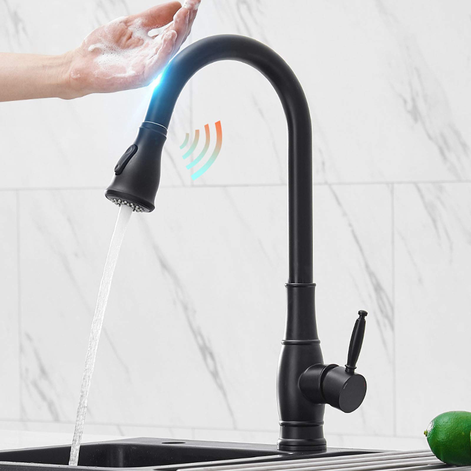 Robinet de cuisine avec pulvérisateur à tirette et activation tactile haute précision