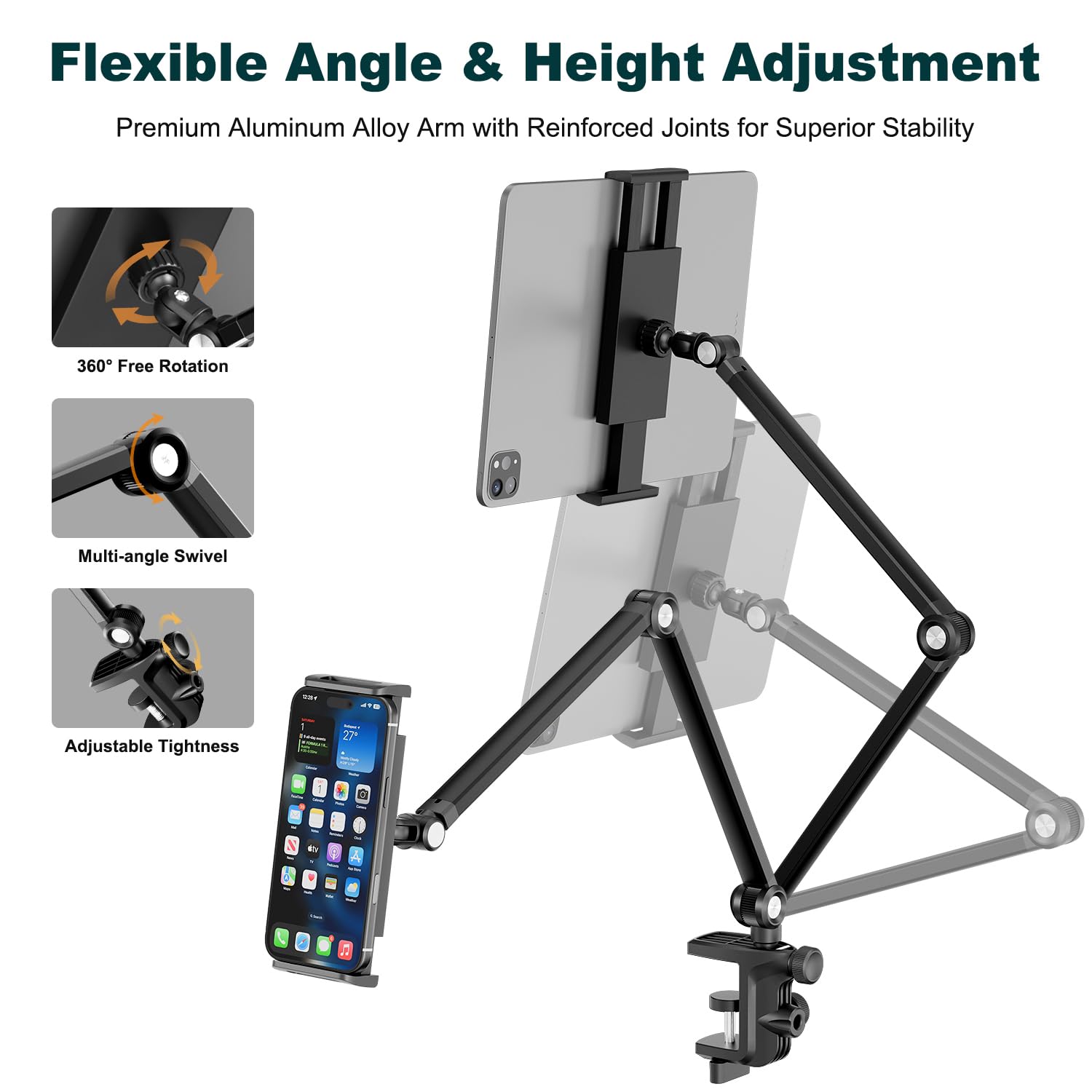 Support Tablette et Kindle en Aluminium, Base Rotation 360°