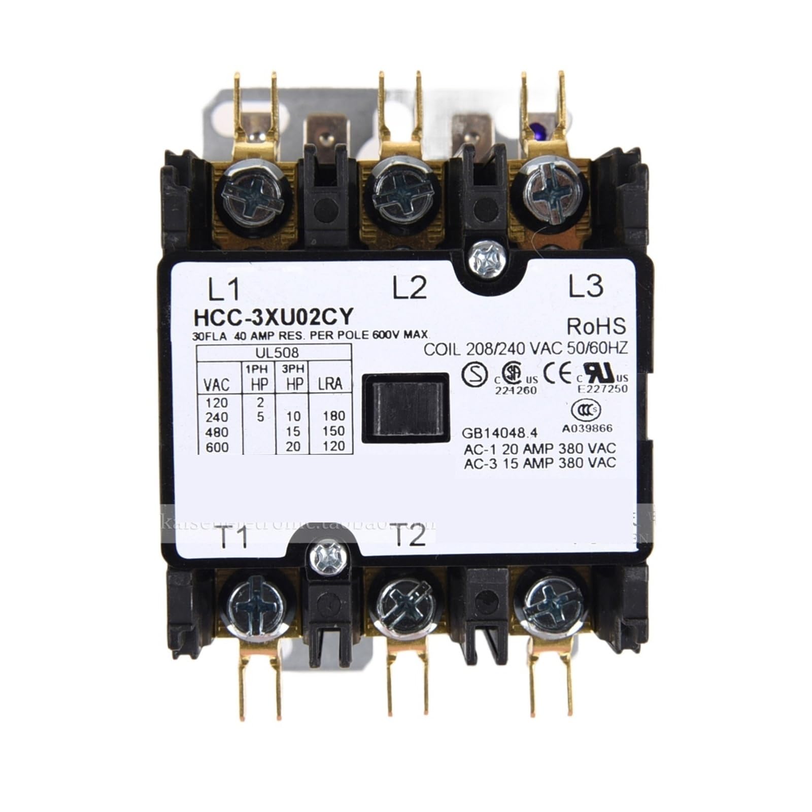 Contactor de CA HCC-3XU02CY 208V-240V 30A for Aire Acondicionado, Calentadores industriales y Bombas de Calor