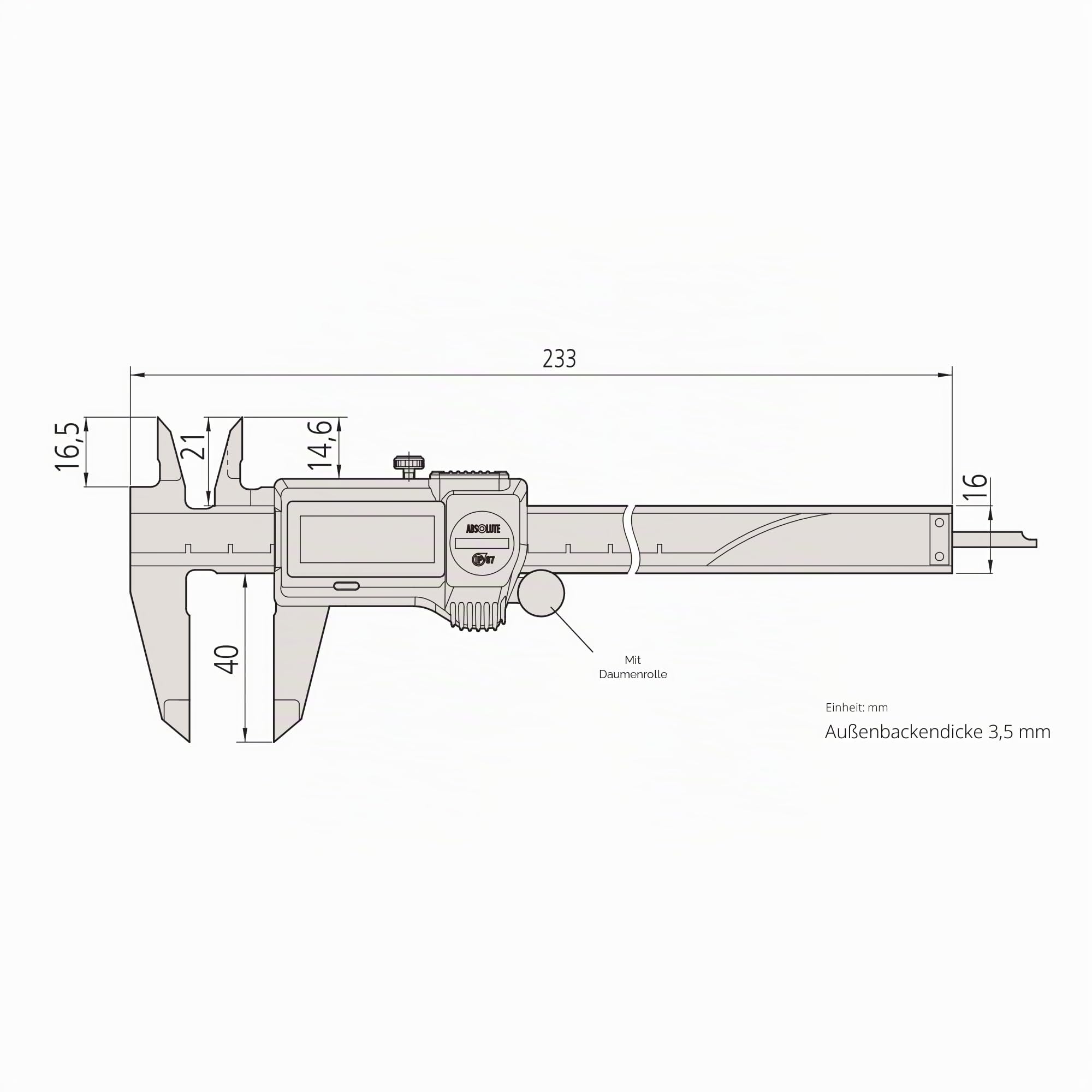 Mitutoyo 500-752-20, Digimatic Schieblehre, 0-15,2 cm, Schutzart IP67, Skalierung 0,00127 cm, ohne SPC