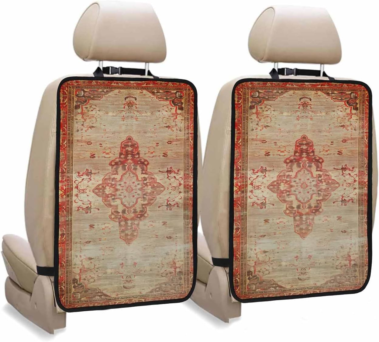 T&H XHome Car Seat Protector, 2 Pack Kick Mats Back Seat Protector Classic Medieval Retro African Patterns Waterproof Backseat Cover for Kids Universal Fit Automotive Interior Protectors